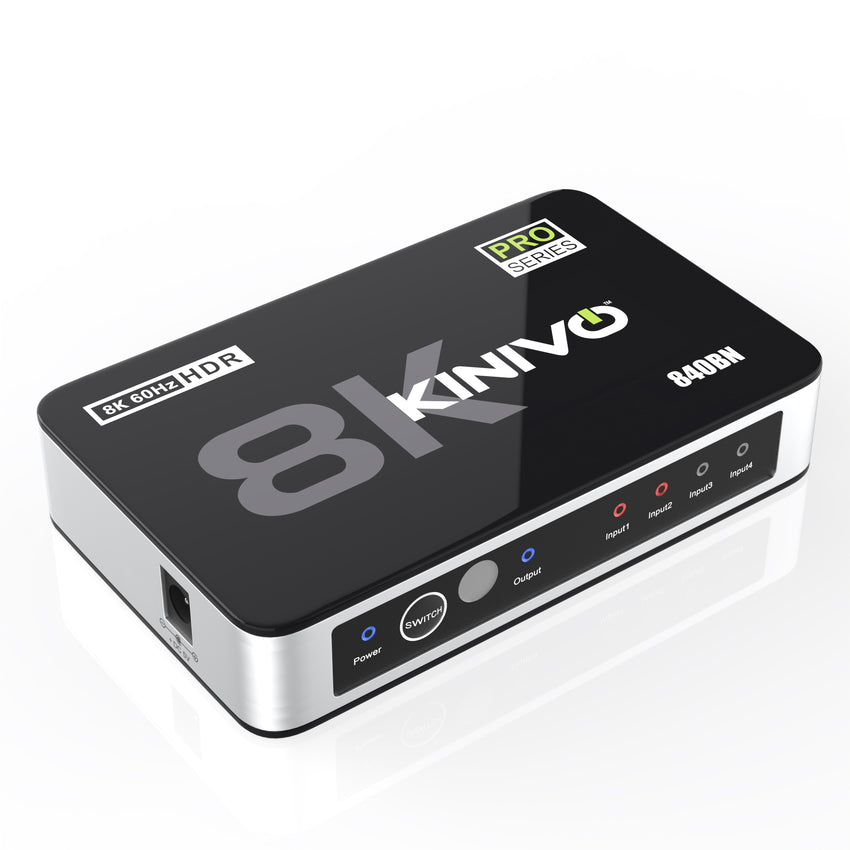 Kinivo 840BN 4 port HDMI switch 4 Port, 8K 60Hz, 4K 120Hz HDMI Switcher, 48Gbps, HDR 10+, Dolby Atmos, HDCP 2.3