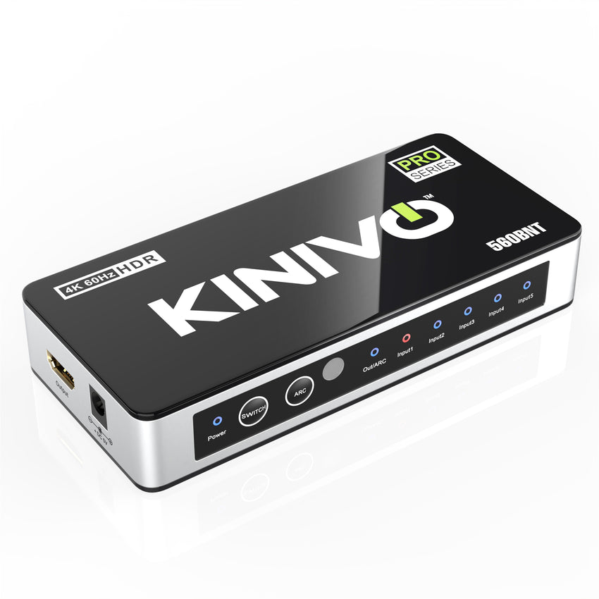 Kinivo HDMI Switch with Audio Extractor 560BNT (5 In 1 Out Hub, Toslink Optical Audio Port, SPDIF, 4K 60Hz Switcher, 18Gbps, IR Remote)