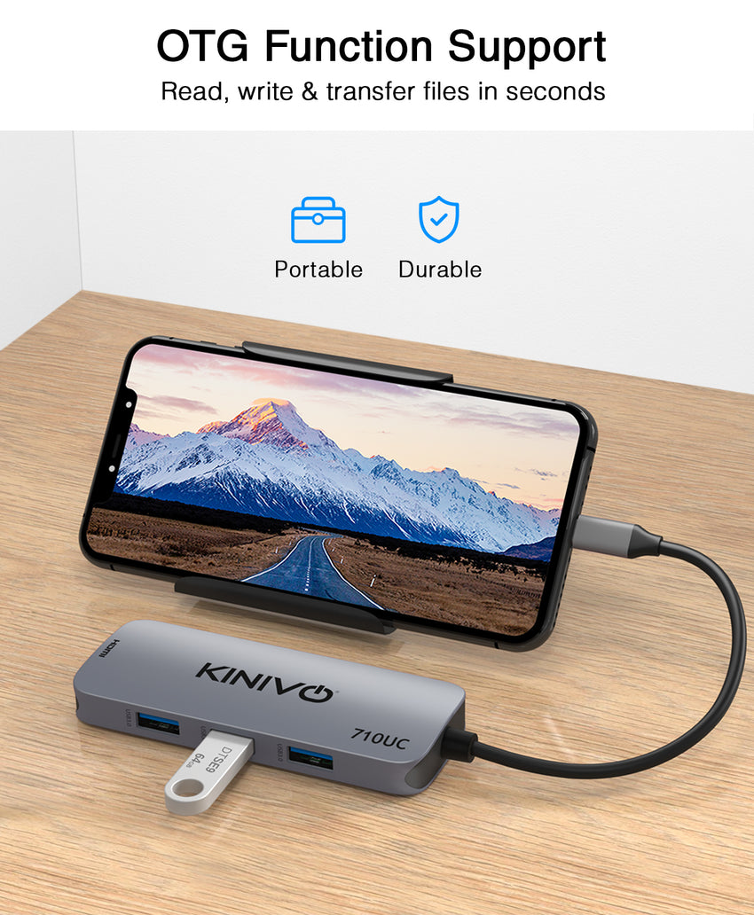 Kinivo 710UC USB C Hub (7 Port USB-C Adapter- 3 USB 3.0-5Gbps Data, 4K HDMI, 100W PD, SD, TF Card Reader)