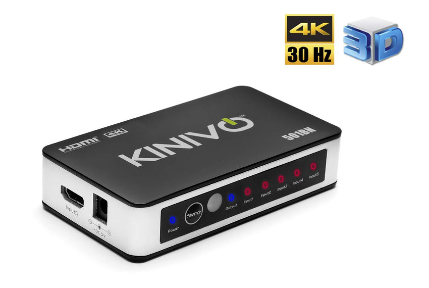 Kinivo HDMI Switch 4K HDR, (5 Port, 4K 30Hz, Auto-Switching, IR Wireless Remote)