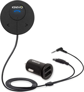 Kinivo BTC480 Bluetooth Hands-Free Car Kit for Cars with Aux Input Jack (3.5 mm) -With Magnetic Mount, Dual Port USB Charger and Multipoint Connectivity