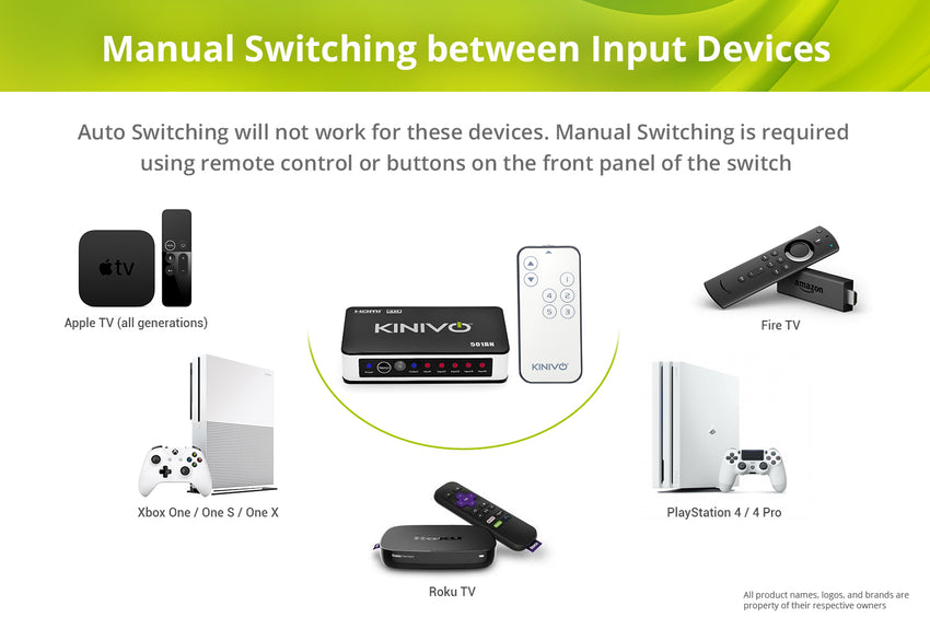 Kinivo HDMI Switch 4K HDR, (5 Port, 4K 30Hz, Auto-Switching, IR Wireless Remote)